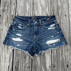 NWT Medium Wash Distressed Abercombie Denim Mini Jean Short - Size 00/24W